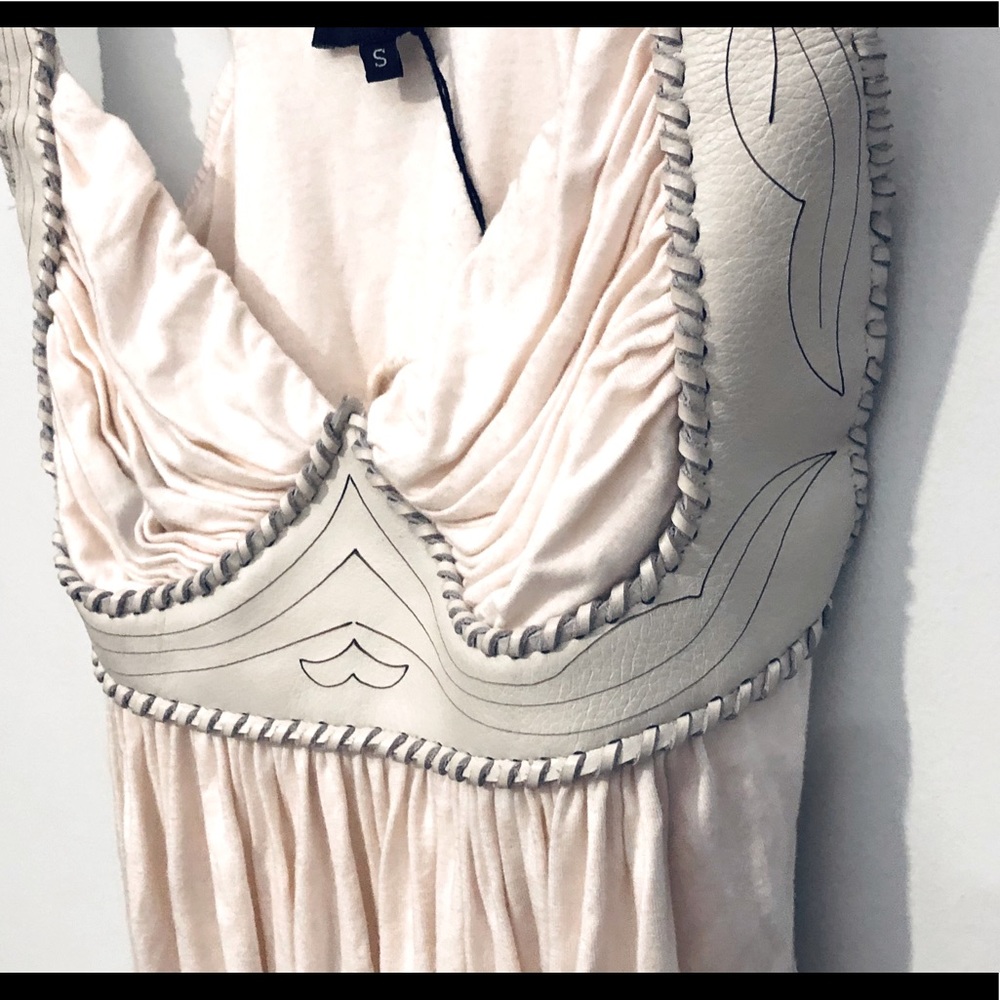 Sky Women's white dress w/ leather detail. Small